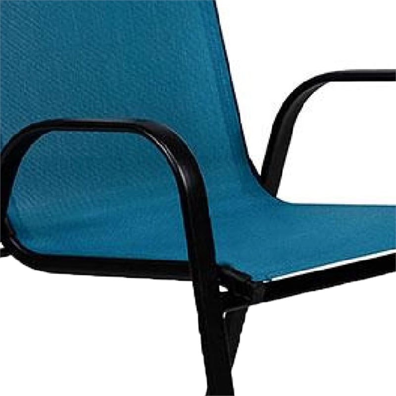 Feli Outdoor Stacking Chair Set of 2-Blue Mesh Fabric-Black Metal