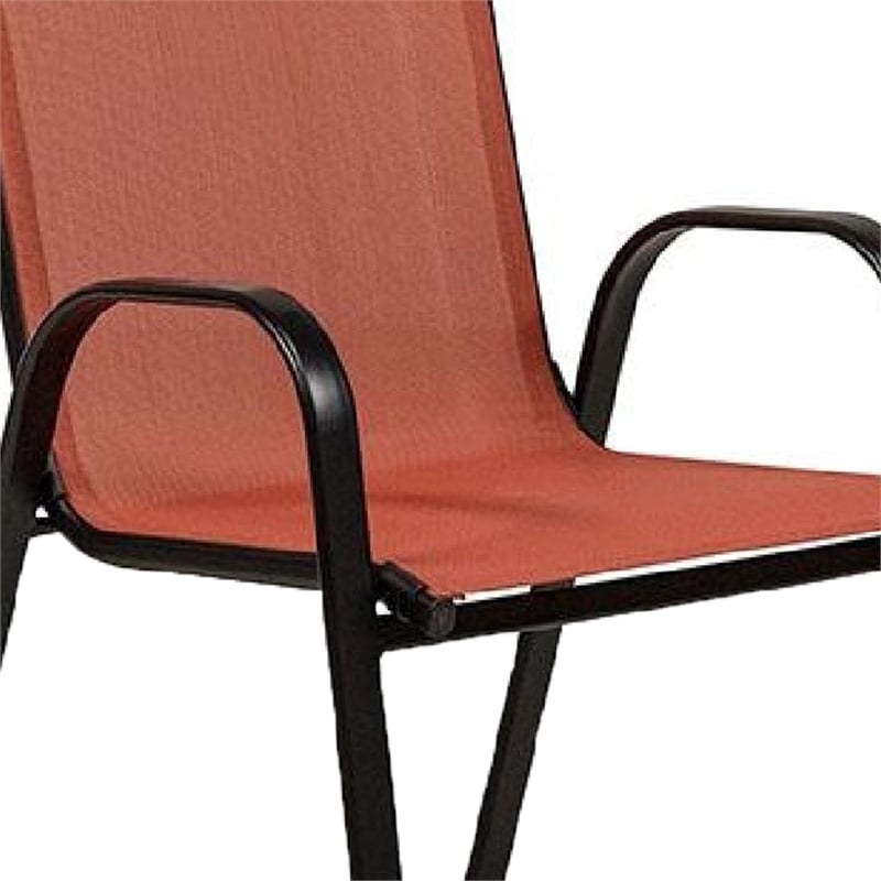 Feli Outdoor Stacking Chair Set of 2-Red Mesh Fabric-Black Metal