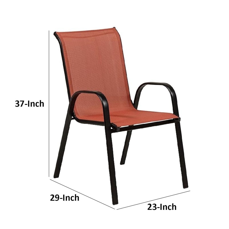 Feli Outdoor Stacking Chair Set of 2-Red Mesh Fabric-Black Metal