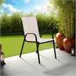 Feli Outdoor Stacking Chair Set of 2-Beige Mesh Fabric-Black Metal