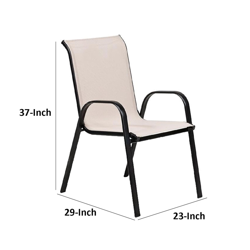 Feli Outdoor Stacking Chair Set of 2-Beige Mesh Fabric-Black Metal