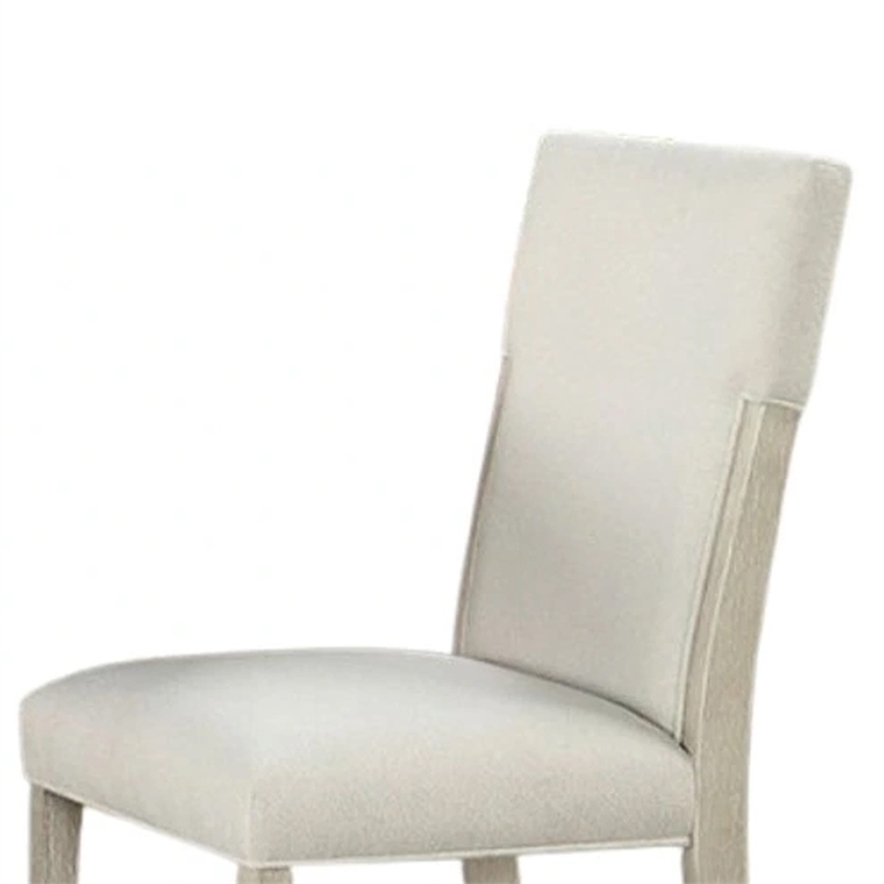 Hagy Side Dining Chair Set of 2-Natural Brown Solid Wood-Soft White Fabric