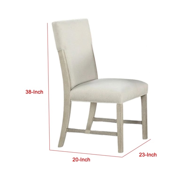Hagy Side Dining Chair Set of 2-Natural Brown Solid Wood-Soft White Fabric