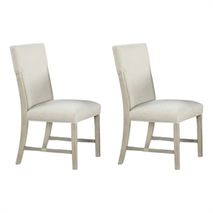 Hagy Side Dining Chair Set of 2-Natural Brown Solid Wood-Soft White Fabric