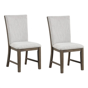 Clema Side Dining Chair Set of 2-Oak Brown Wood-Gray Fabric and Foam