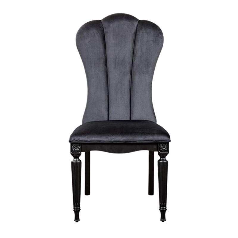 Hixe Side Dining Chair Set of 2-Scalloped-Turned Fluted Wood Legs-Black