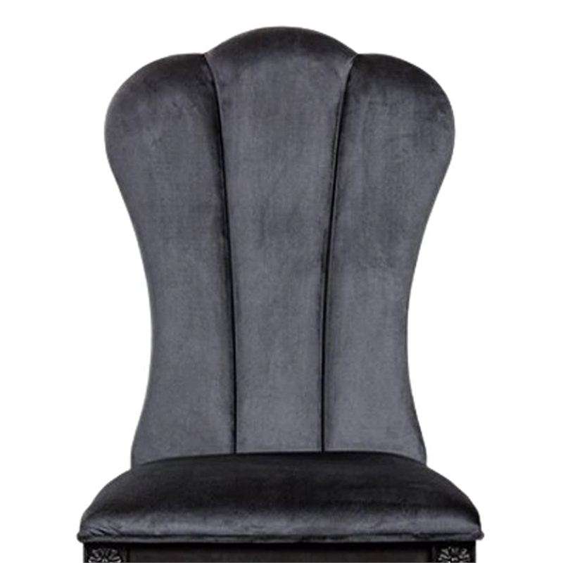Hixe Side Dining Chair Set of 2-Scalloped-Turned Fluted Wood Legs-Black
