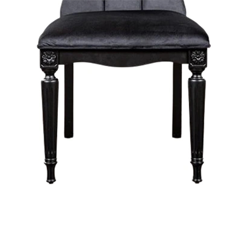 Hixe Side Dining Chair Set of 2-Scalloped-Turned Fluted Wood Legs-Black