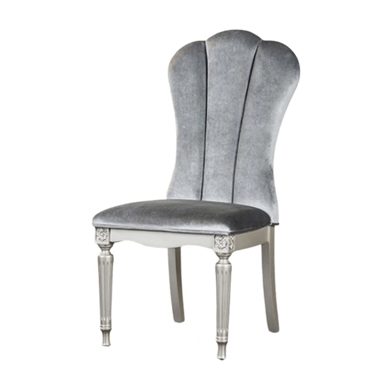 Hixe Side Dining Chair Set of 2-Silver Wood-Gray Fabric Cushioned Seats
