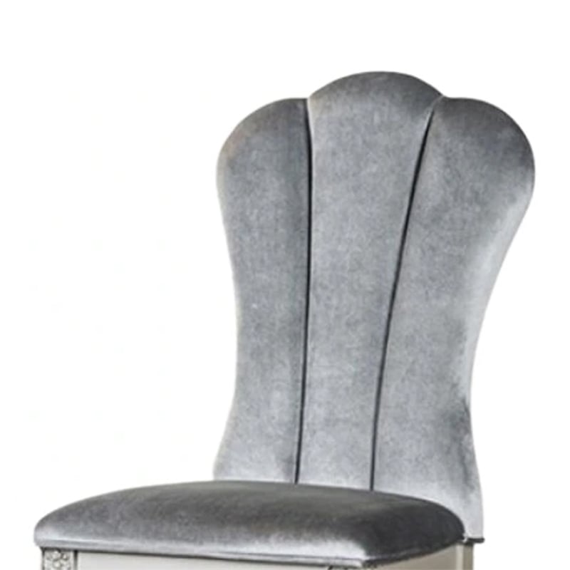 Hixe Side Dining Chair Set of 2-Silver Wood-Gray Fabric Cushioned Seats