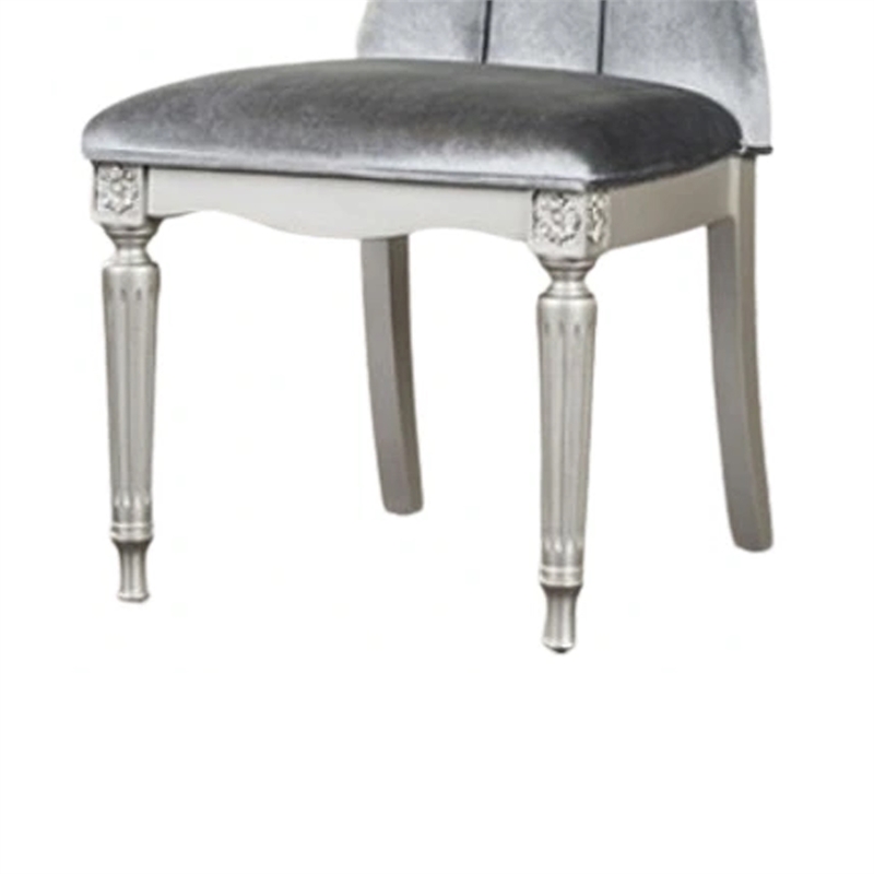 Hixe Side Dining Chair Set of 2-Silver Wood-Gray Fabric Cushioned Seats