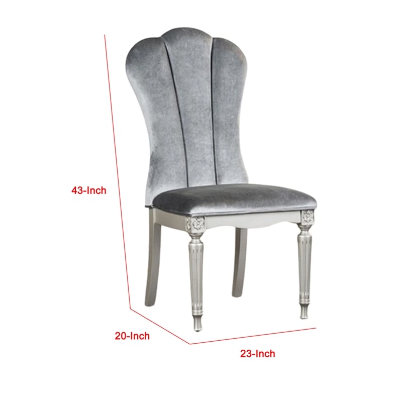 Hixe Side Dining Chair Set of 2-Silver Wood-Gray Fabric Cushioned Seats