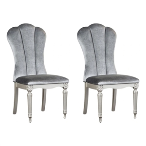Hixe Side Dining Chair Set of 2-Silver Wood-Gray Fabric Cushioned Seats