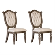 Hama Side Dining Chair Set of 2-Weathered Oak Wood-Tufted Beige Fabric