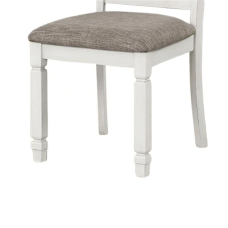 Dola Side Dining Chair Set of 2-Rustic White Wood-Gray Fabric-Slat Back