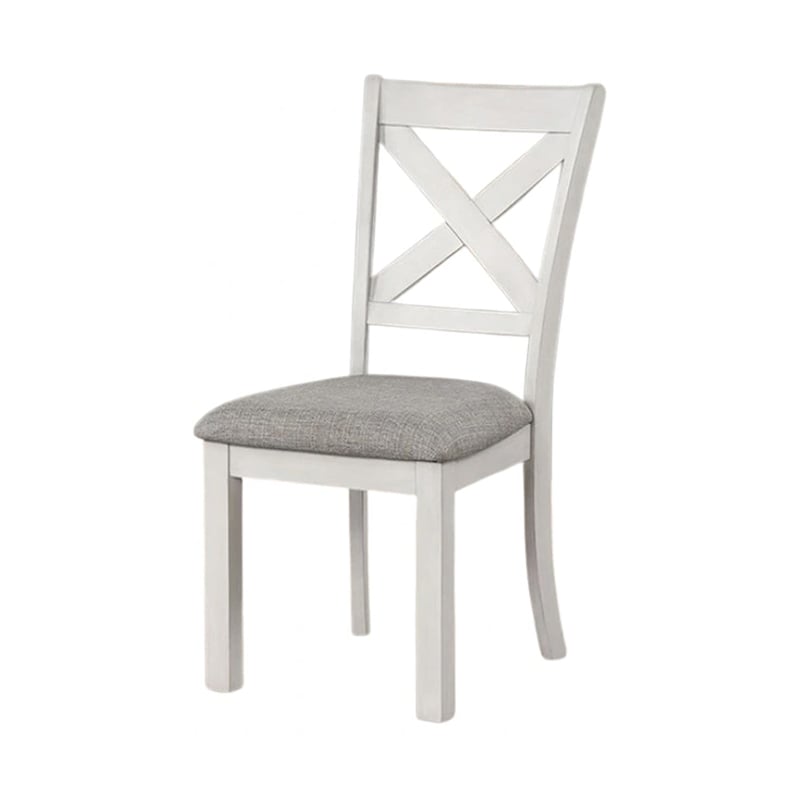 Rone Side Dining Chair Set of 2-Rustic White Rubberwood-Gray Fabric