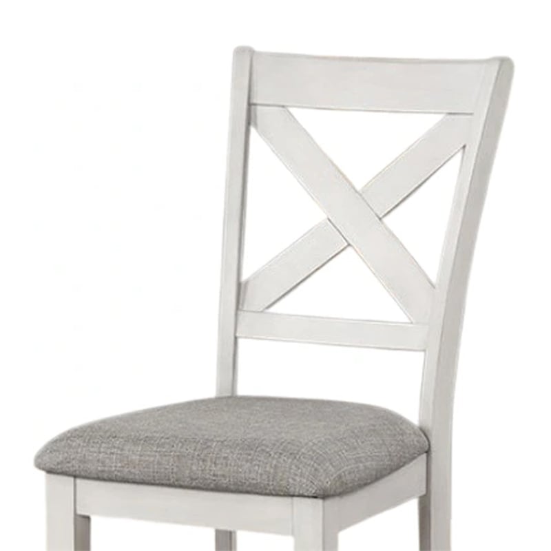 Rone Side Dining Chair Set of 2-Rustic White Rubberwood-Gray Fabric