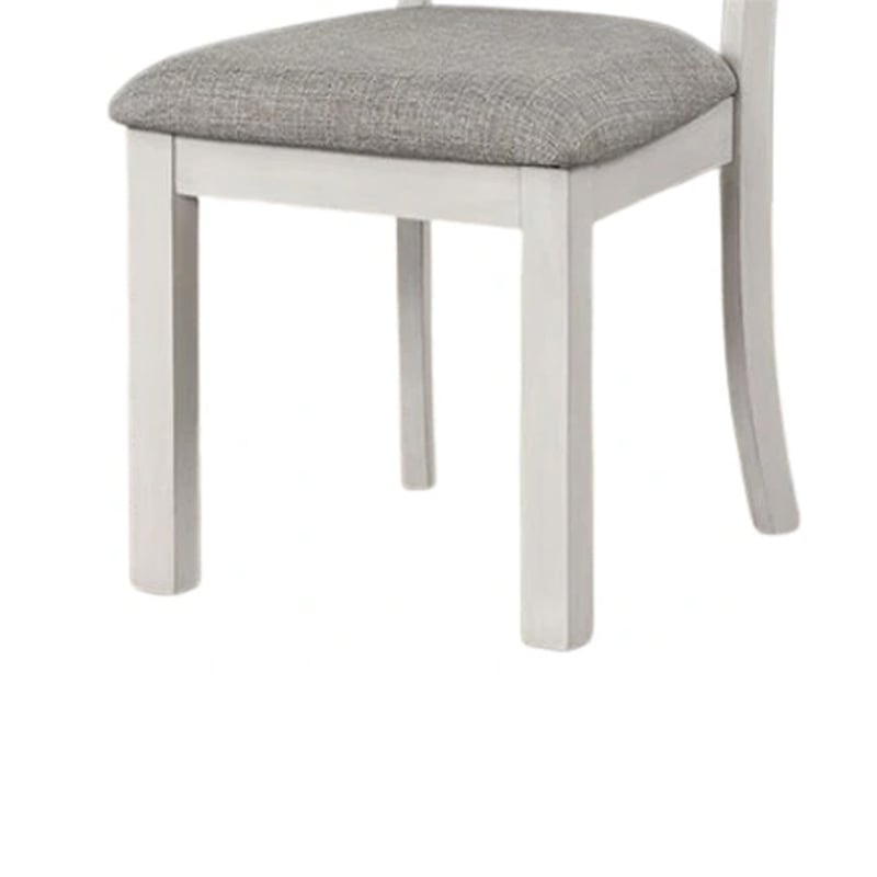 Rone Side Dining Chair Set of 2-Rustic White Rubberwood-Gray Fabric