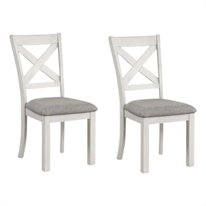 Rone Side Dining Chair Set of 2-Rustic White Rubberwood-Gray Fabric