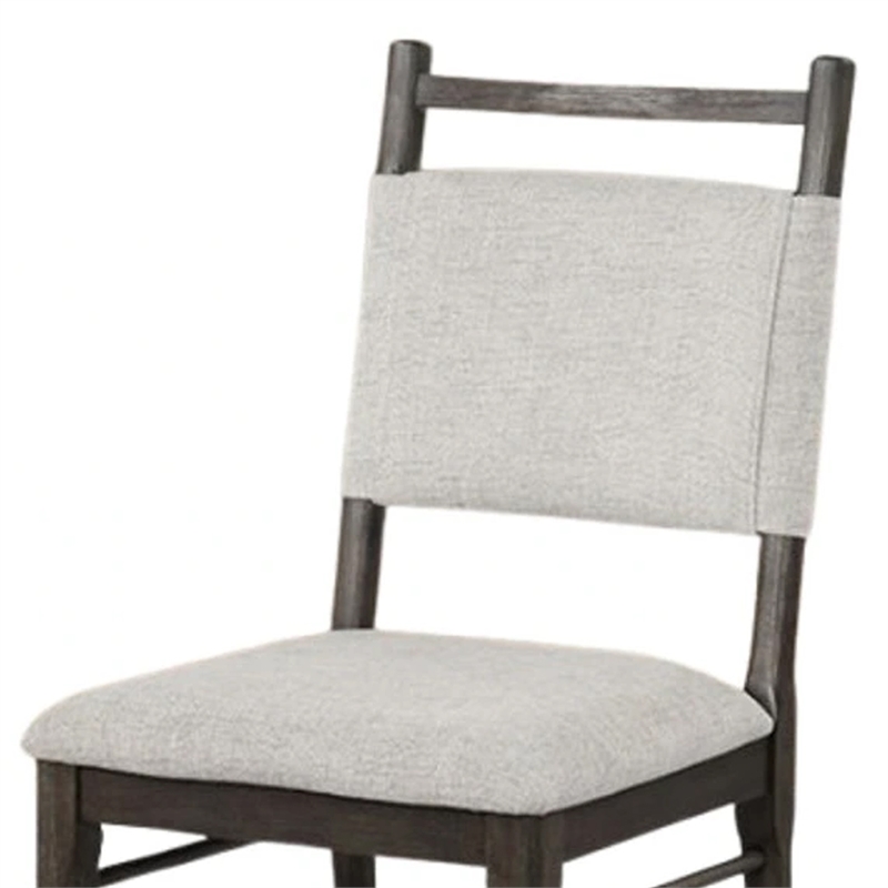 Oline Side Dining Chair Set of 2-Dark Walnut Brown Wood-Light Gray Fabric