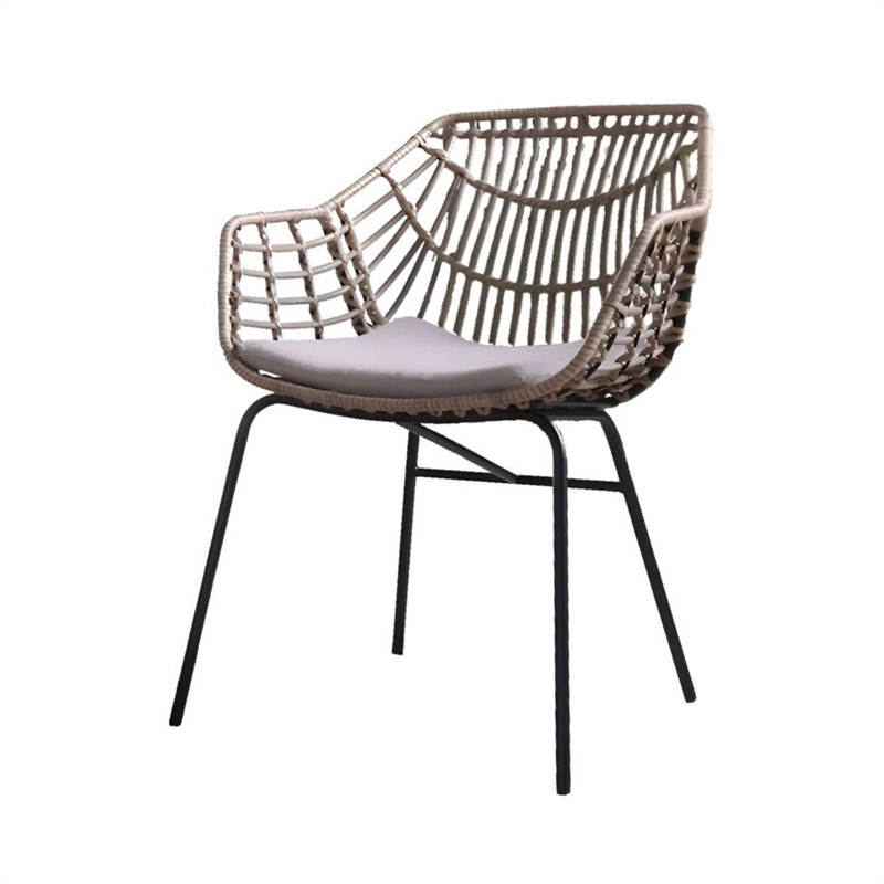 Niya Outdoor Patio Chair Set of 4-Natural Brown Rattan-Black Steel