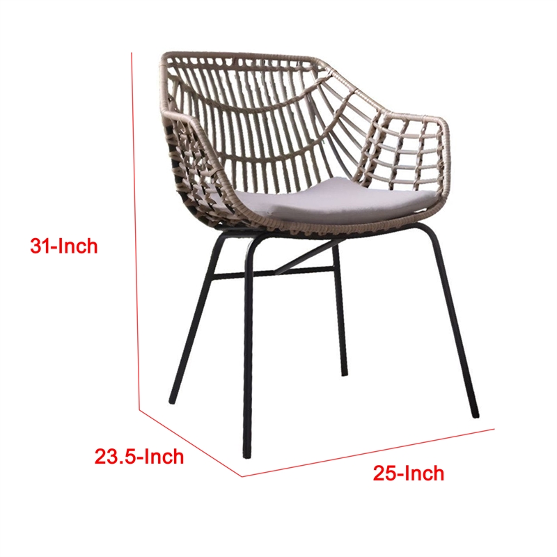 Niya Outdoor Patio Chair Set of 4-Natural Brown Rattan-Black Steel