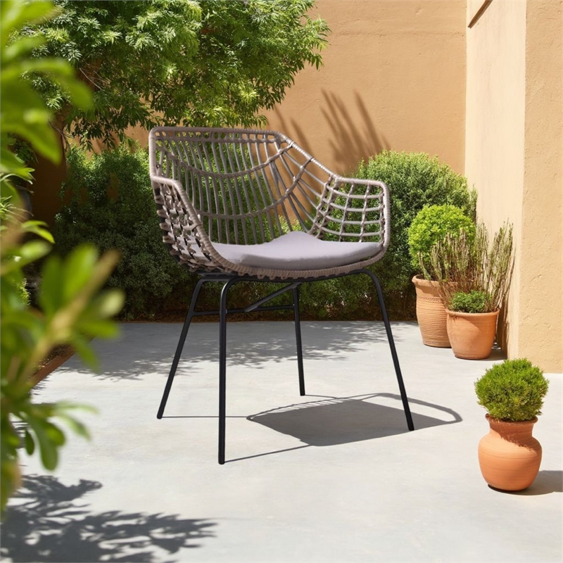 Niya Outdoor Patio Chair Set of 4-Natural Brown Rattan-Black Steel