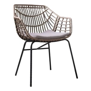 Niya Outdoor Patio Chair Set of 4-Natural Brown Rattan-Black Steel