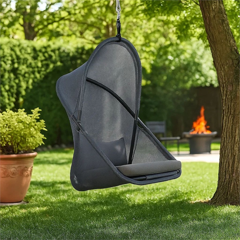 Cery Outdoor Hanging Swing Chair-Cushioned Dark Gray Mesh