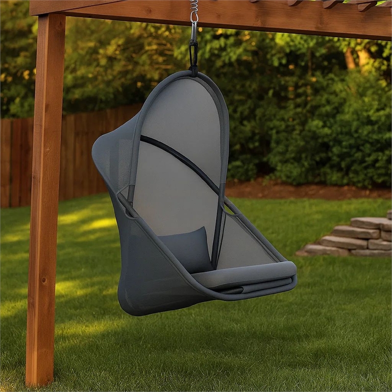 Cery Outdoor Hanging Swing Chair-Cushioned Dark Gray Mesh