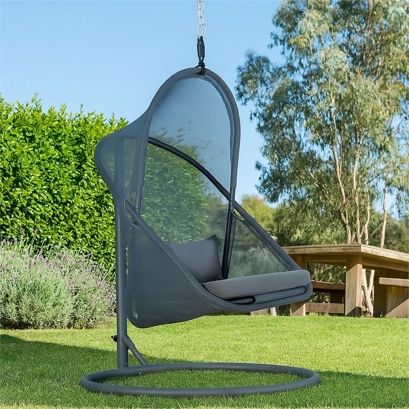 Cery Outdoor Hanging Swing Chair-Cushioned Dark Gray Mesh
