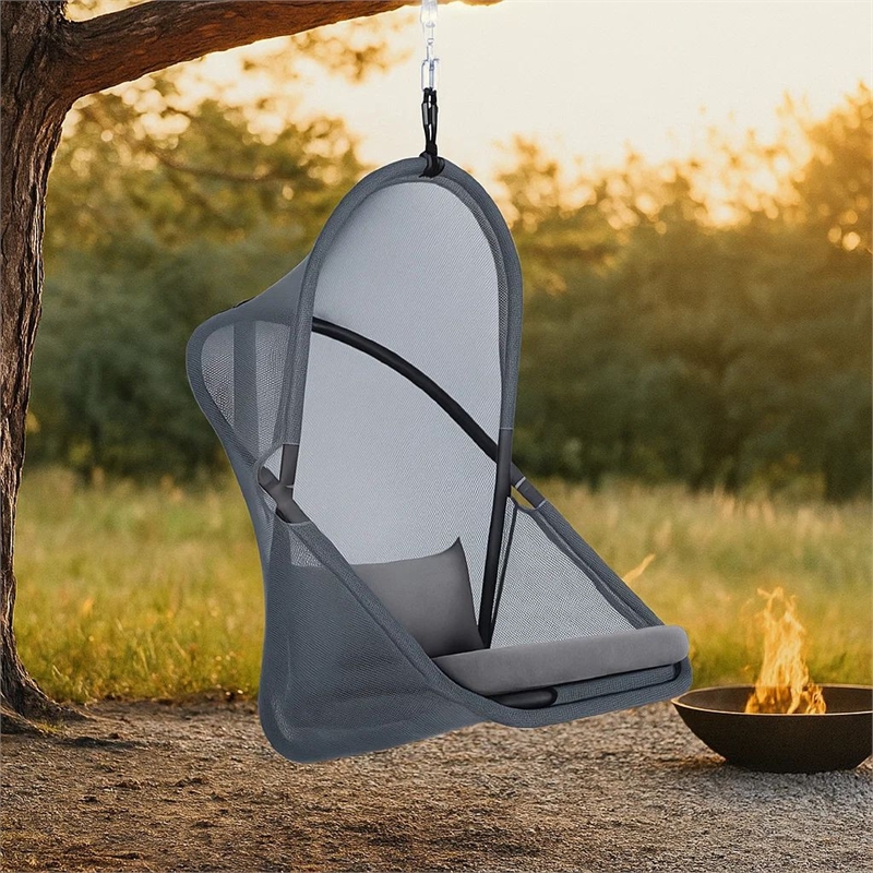 Cery Outdoor Hanging Swing Chair-Cushioned Dark Gray Mesh