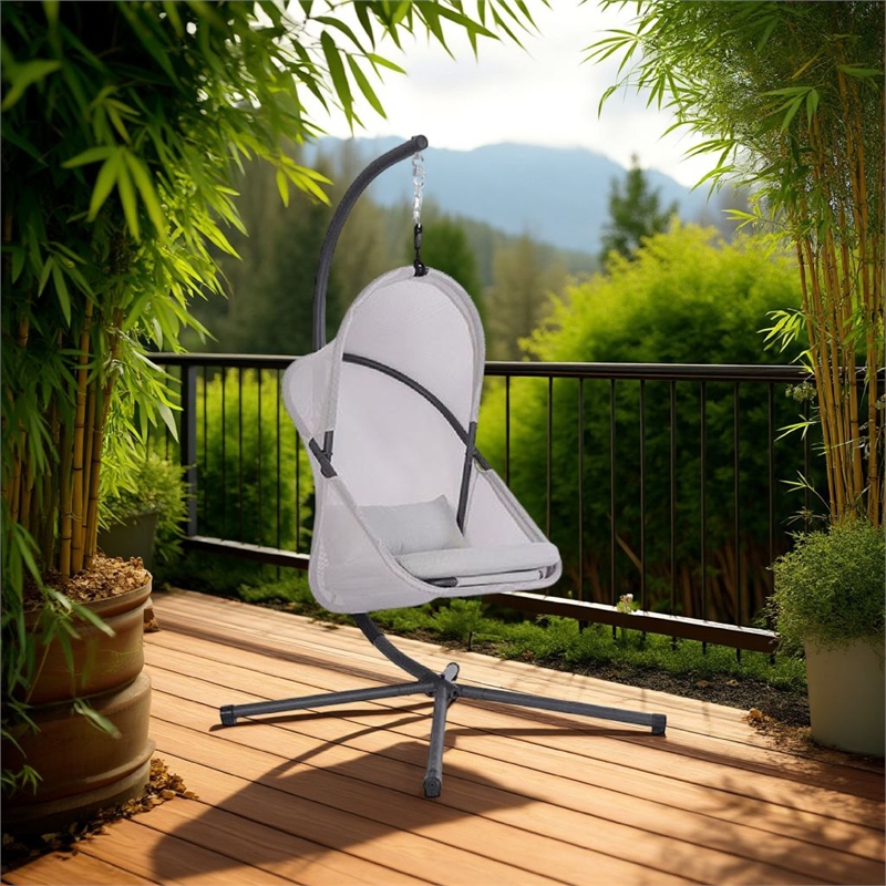 Cery Outdoor Hanging Swing Chair-Cushioned Light Gray Mesh