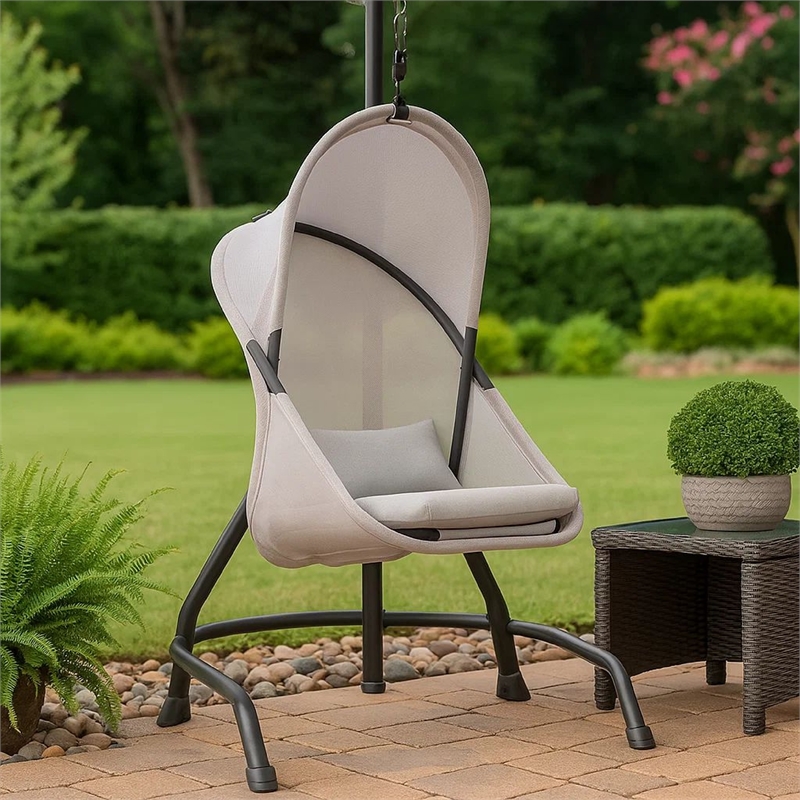 Cery Outdoor Hanging Swing Chair-Cushioned Light Gray Mesh