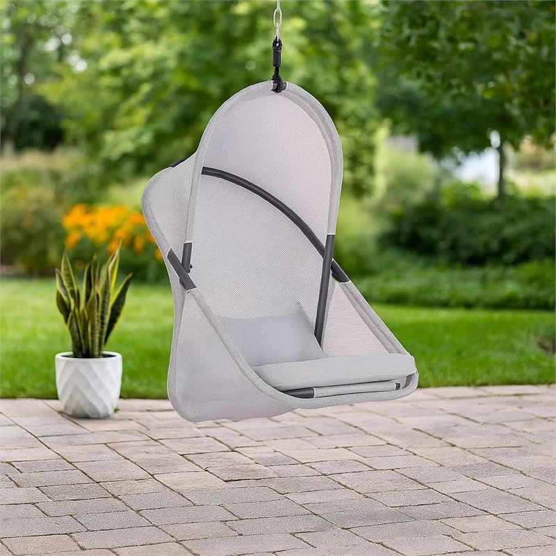 Cery Outdoor Hanging Swing Chair-Cushioned Light Gray Mesh