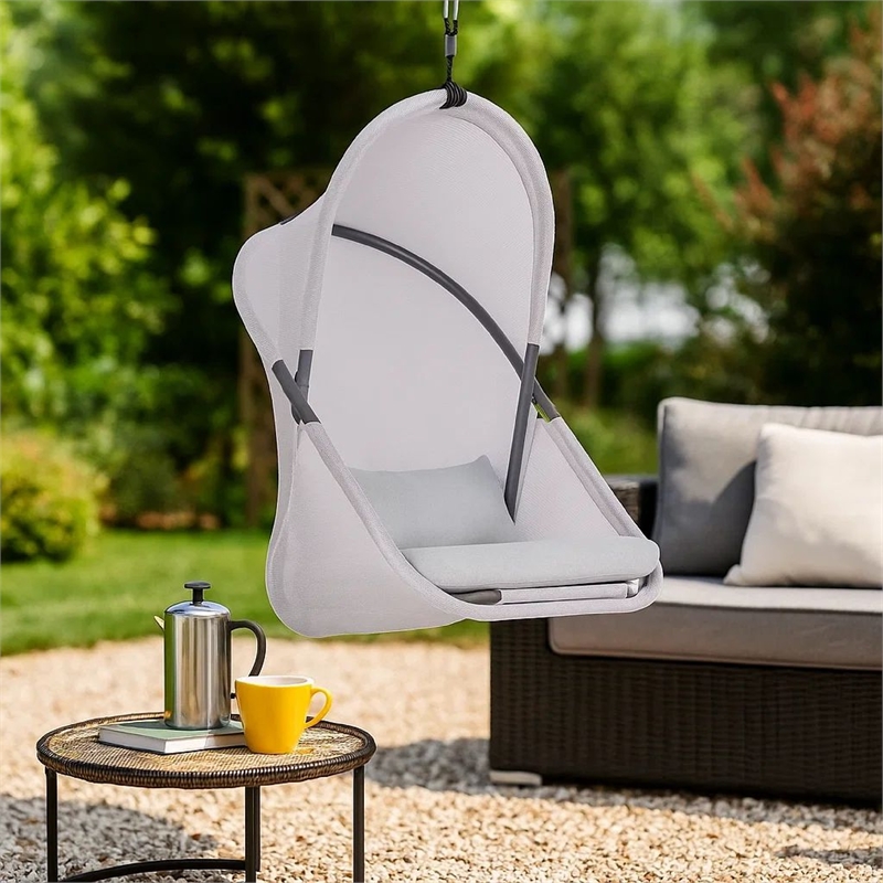 Cery Outdoor Hanging Swing Chair-Cushioned Light Gray Mesh