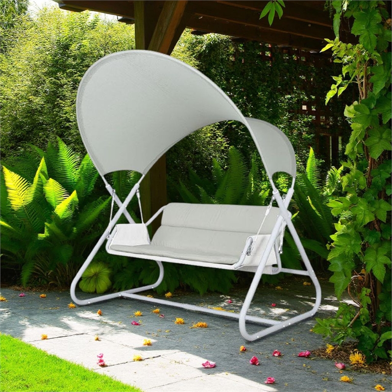 Diz Outdoor Hanging  Double Swing Sofa Chair-White Powder Coated Steel