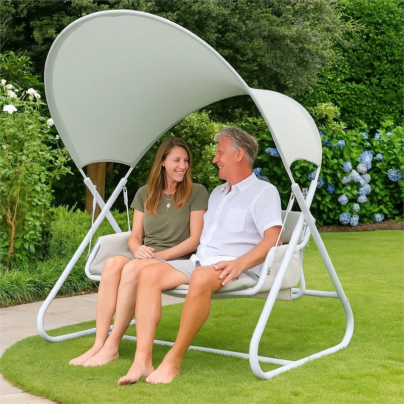Diz Outdoor Hanging  Double Swing Sofa Chair-White Powder Coated Steel