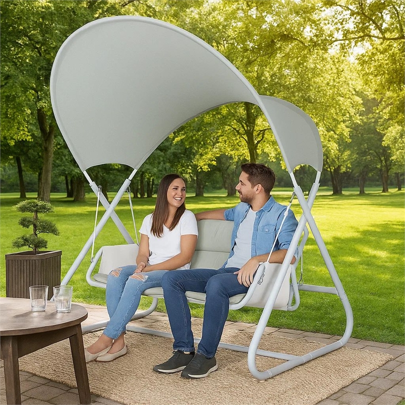 Diz Outdoor Hanging  Double Swing Sofa Chair-White Powder Coated Steel