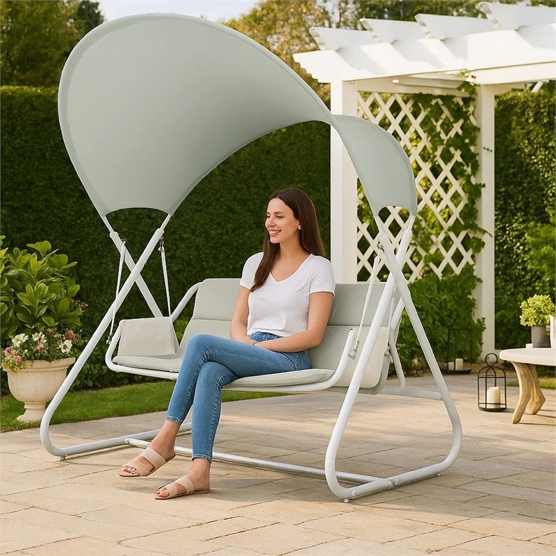 Diz Outdoor Hanging  Double Swing Sofa Chair-White Powder Coated Steel
