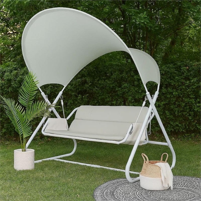 Diz Outdoor Hanging  Double Swing Sofa Chair-White Powder Coated Steel