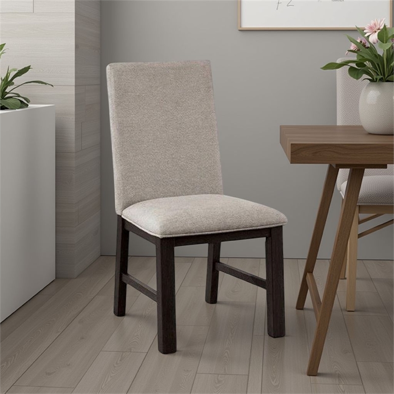 Renu Side Dining Chair Set of 2-Black Wood-Pleated Gray Polyester
