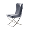 Waden Side Dining Chair Set of 2-Chrome Metal-Gray Button Tufted Velvet