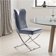 Waden Side Dining Chair Set of 2-Chrome Metal-Gray Button Tufted Velvet