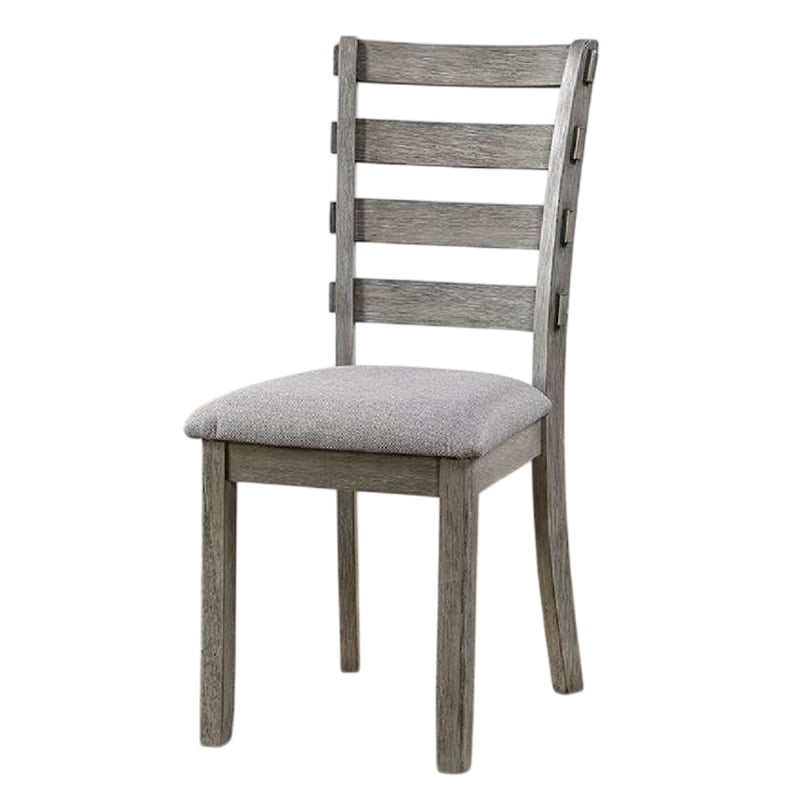 Lais Side Dining Chair Set of 2-Ladder Backrest-Solid Wood-Gray Fabric