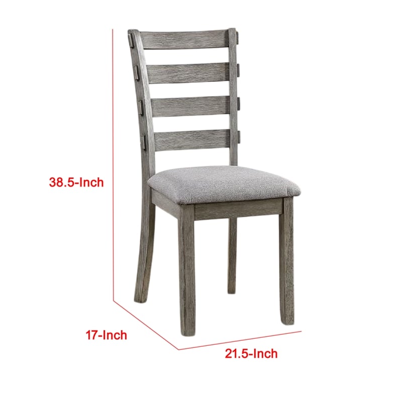 Lais Side Dining Chair Set of 2-Ladder Backrest-Solid Wood-Gray Fabric