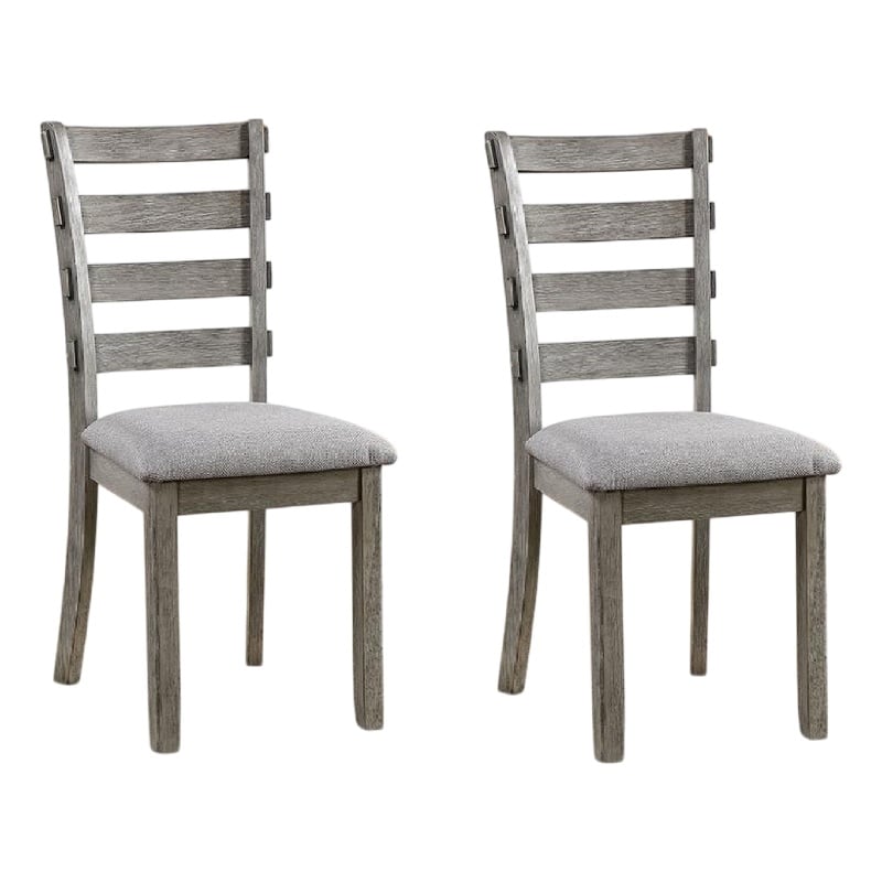 Lais Side Dining Chair Set of 2-Ladder Backrest-Solid Wood-Gray Fabric