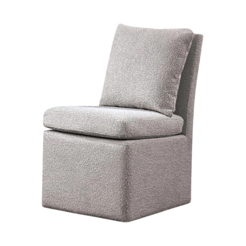 Ager Side Dining Chair with Caster Wheels-Light Gray Boucle Chenille