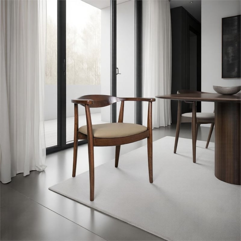 Niva Dining Side Chair Set of 2-Modern Armchairs-Brown Rubberwood