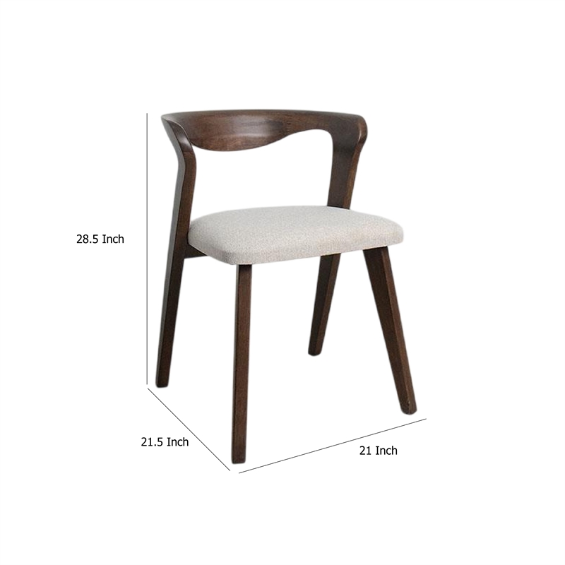 Vyva Dining Side Chair Set of 2-Ivory Seat-Walnut Brown Rubberwood